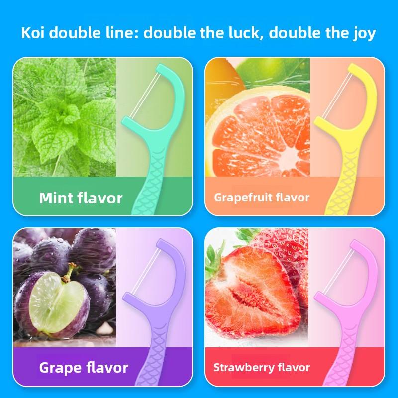 Creative Candy Color Double-Line Dental Floss Rod - Fruit Flavor Mint Carp Flip-Top Box - 10 Pieces Portable Pack