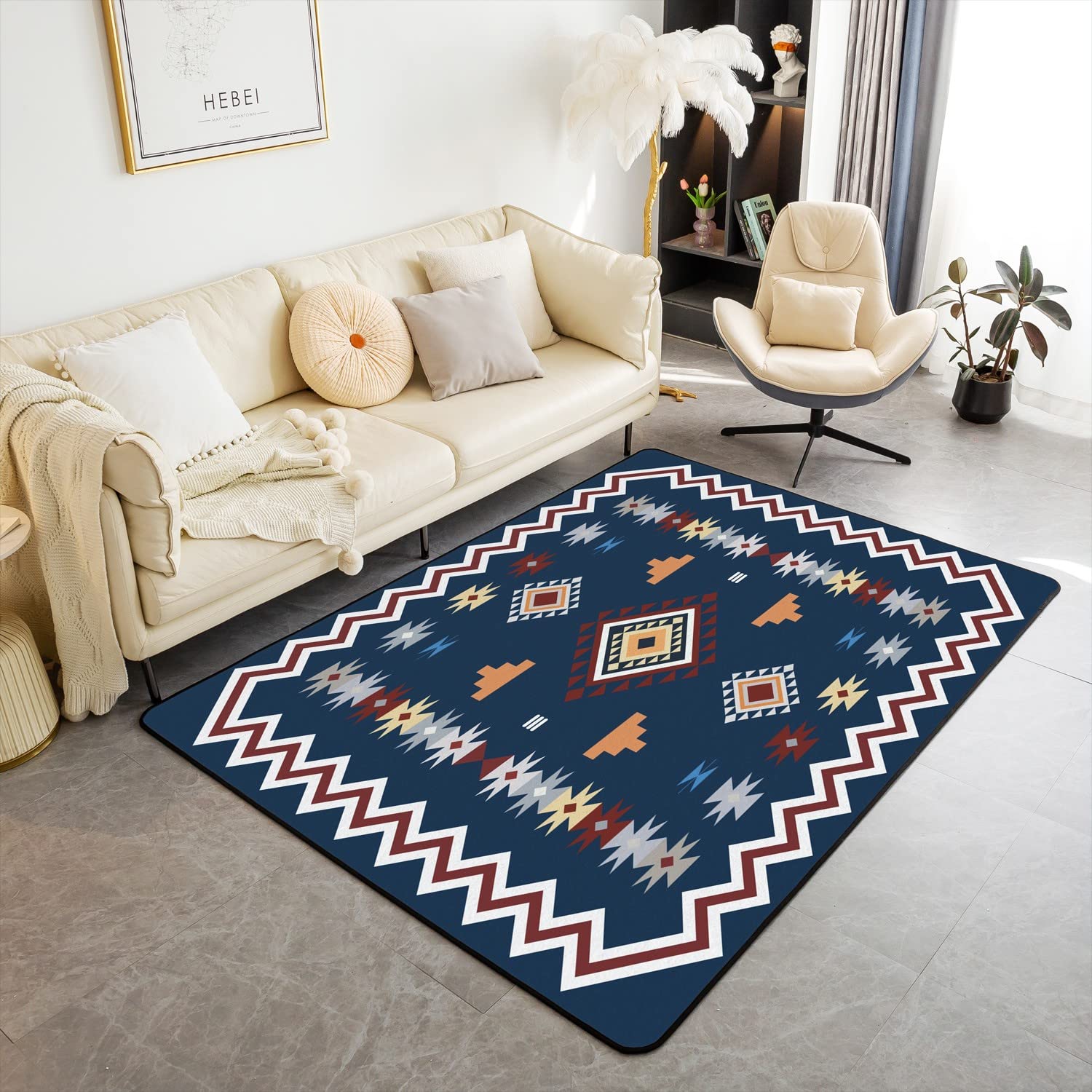 Western Aztec Living Room Rug Bohemian Tribal Arrow Geometric Carpet Nordic Retro Floor Mat 40x60cm