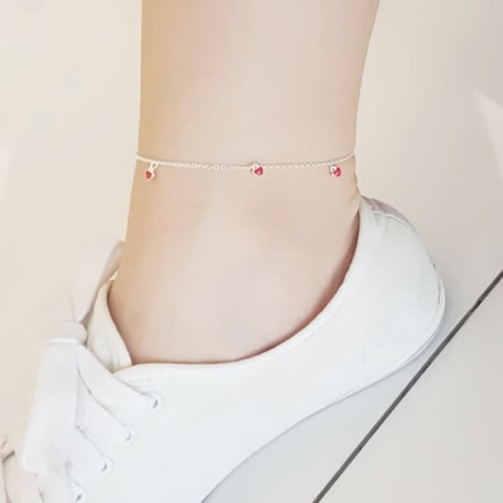 

Women s Daily 925 Silver Mini Red Heart Anklet Bracelet Silver