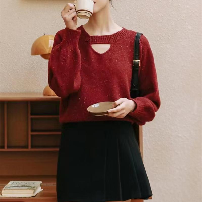 Autumn and winter new sweater women's lazy style retro hollow knitted sweater with gentle bottoming shirt top