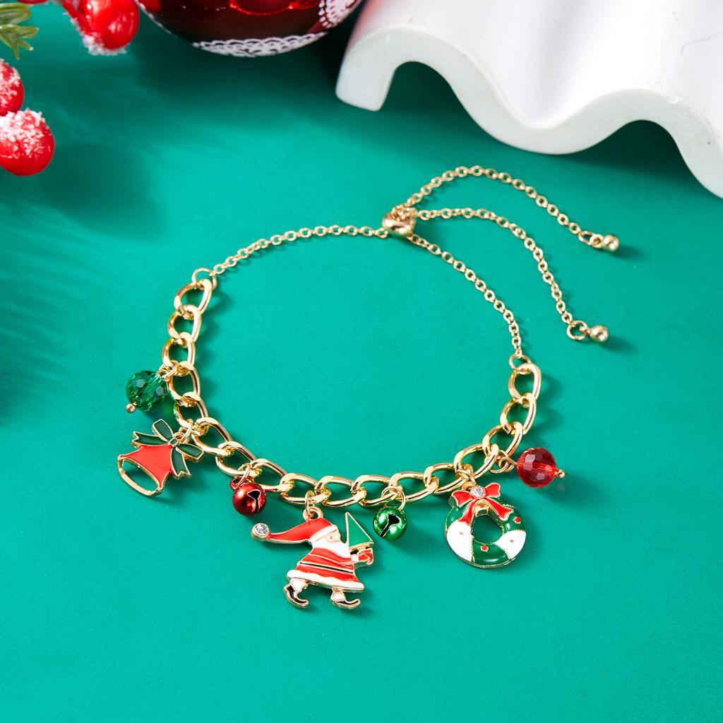 Christmas Chain Bracelet for Women Sweet Christmas Tree Snowflake Santa Claus Bell Bracelet Xmas Holiday Party Jewelry