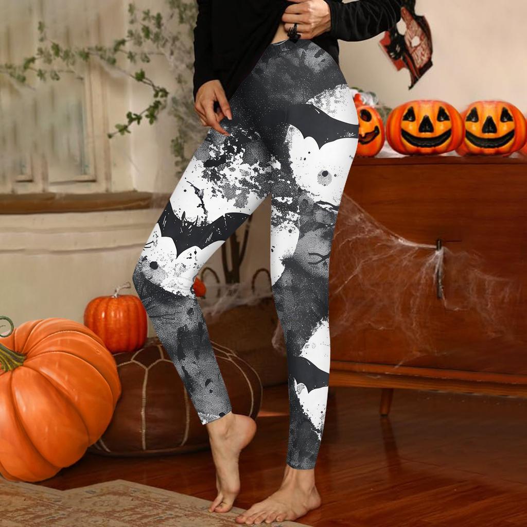 Damenhose mit Halloween-Aufdruck, dehnbare, weiche Hosen, lässige Schlafhose für zu Hause