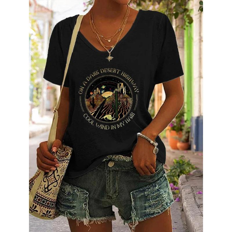Summer V-neck 3D Printed Top Fashionable Casual Short Sleeved Women's T-shirts