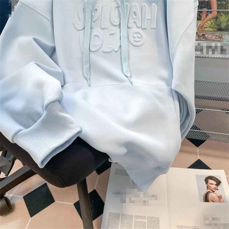 Women's Plus Size Blue Bubble Letter Hoodie - Heavyweight, Casual, Versatile, for Spring and Autumn (up To 300 Jin)