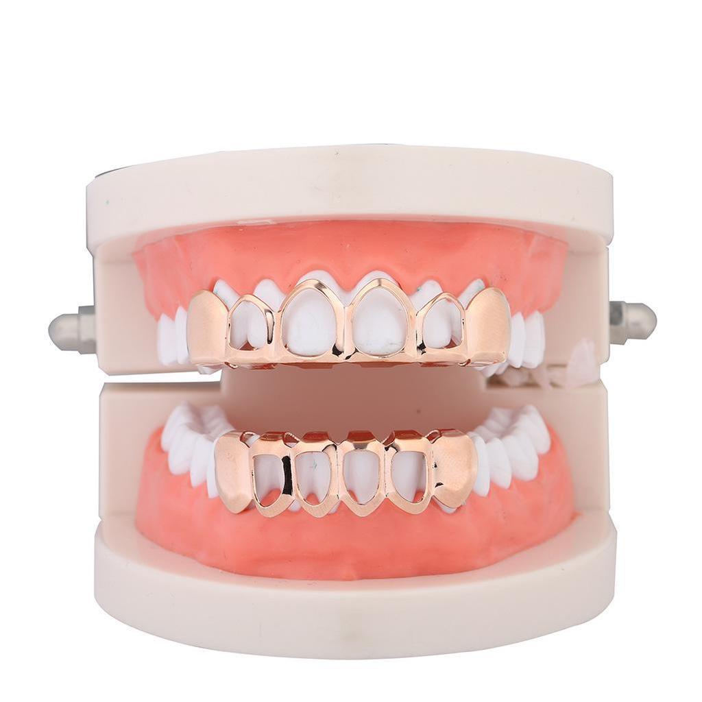 Cross-Border Trend: Gold Plated Hollow Six-Tooth Flat Fake Teeth for Halloween Costume & Hip Hop Grillz