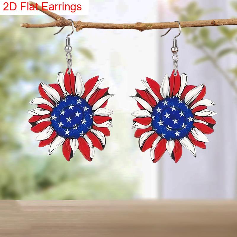 Independence Day Earring Memorial Day Earring Fashion Colorful Flag Sunflower Acrylic Earrings for Women Holiday Earrings