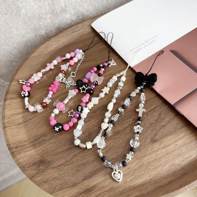Elegant Handmade Beaded Keychain Pendant Mobile Phone Chain Strap Fashion Cellphone Rope Women Telephone Lanyard Jewelry