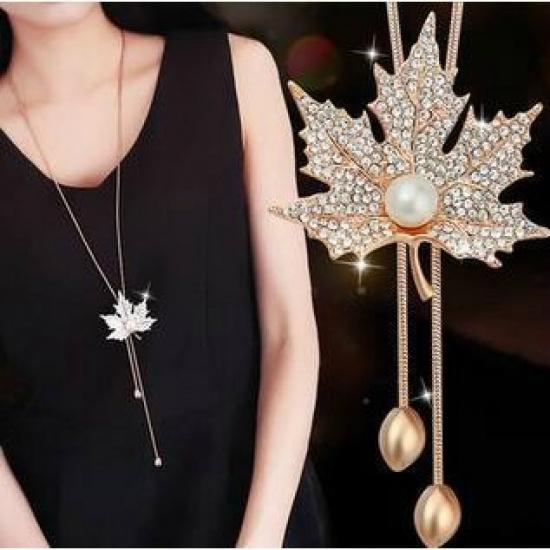 C074 Autumn Winter Versatile Accessories Sweater Chain Long Maple Leaf Necklace for Women Korean Decorative Pendant Accessories