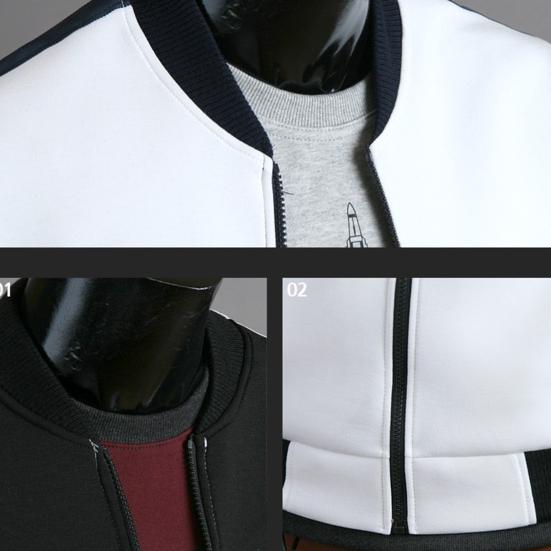 Men Autumn Coat Colors Matching Color Block Long Sleeves Elastic Cuff Anti-pilling Stand Collar Zipper Cardigan Striped Fall Jacket for Home