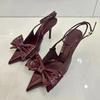 Fashion Luxury Brand Designer Ankle Strap High Heels Women Sexy Pointed Toe Patent Leather Heeled Sandals Bow Banquet Thin Heels Pumps