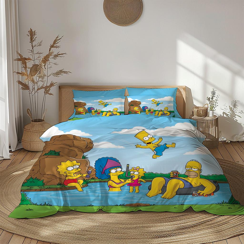 Swimming Simpsons Duvet Cover Set Single Twin Double Queen King Cal King Size Bed Linen Set