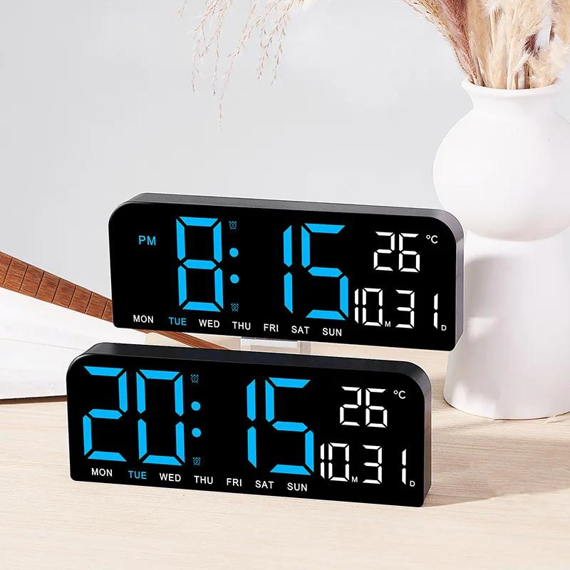 Table Alarm Clock Temperature and Date Week Display Night Mode Large Digital Wall Clock 12/24H Electronic LED Clock Timing Func