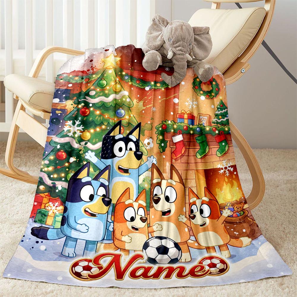 Bluey Soccer Fun Customize Your Name Blanket Gift Personalized Blanket Ultra-Soft Great for Home Decor Office Chair Office Nap Four Seasons Universal