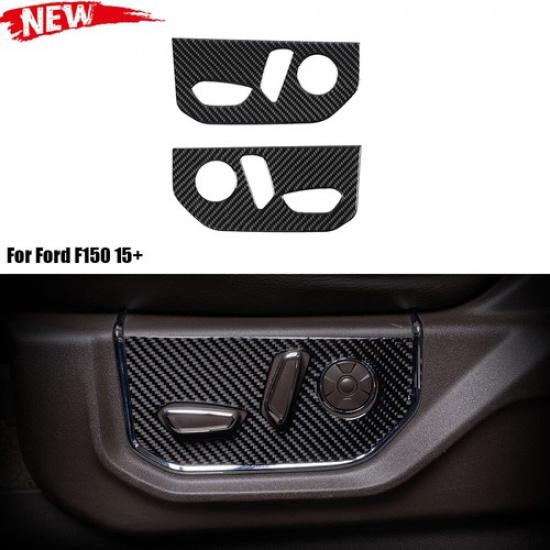 2pcs Electric Seat Adjustment Panel Trim Cover For Ford F150 15+ Carbon Fiber