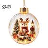 Transparent Holiday Tree Pendants Glowing Christmas Story Ornament, Mini Scene in Ball with Warm LED 3D Acrylic Hanging Baubles Light, Clear