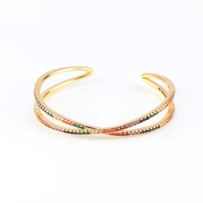 18K Gold Plated baguette Cubic Zirconia Bracelet For Women Men Luxury Jewelry Rainbow CZ Tennis Gorgeous Trendy Bangle Girl Gift