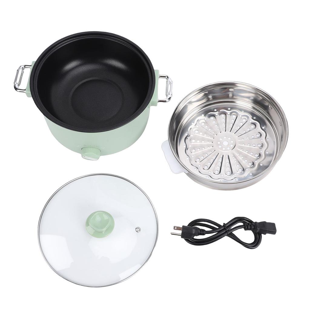 Pentola Elettrica Calda 800W 3L Grado Alimentare Rivestimento Antiaderente Multifunzione Fornello Elettrico con Cestello per Vapore per Bistecca Riso