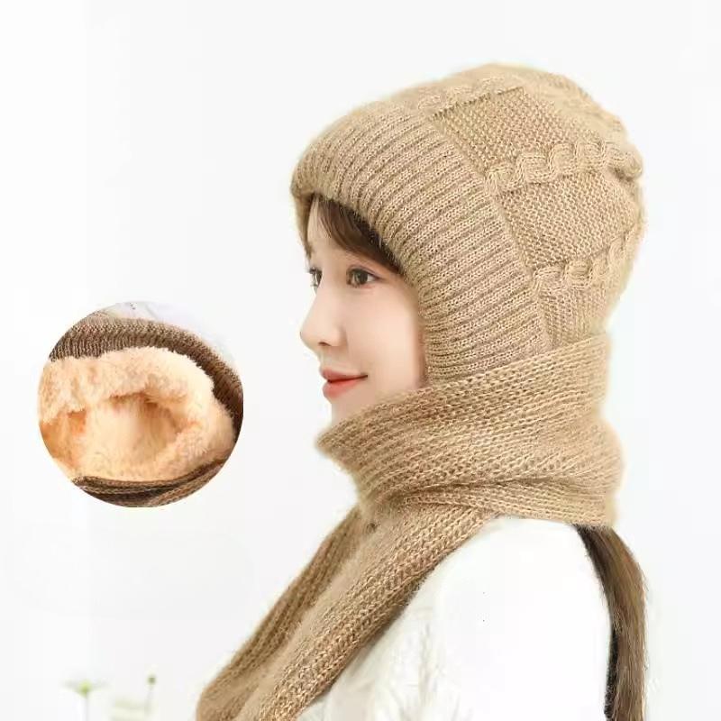 Hat and Scarf Set for Women Fashionable and Casual  Velvet and Thickened  Outdoor Warm  Windproof and Ear Protecting Woolen Hat