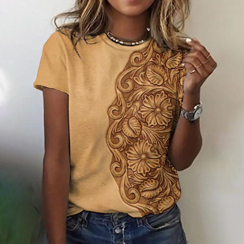 Floral Comfortable Stylish Simple Cartoon Short Sleeve T-Shirt Women's Digital Printing Slim Top