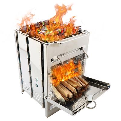 Holzofen Edelstahl Faltbarer Mini Holzkohlegrill Leichter Grill für Camping Garten Outdoor Picknick