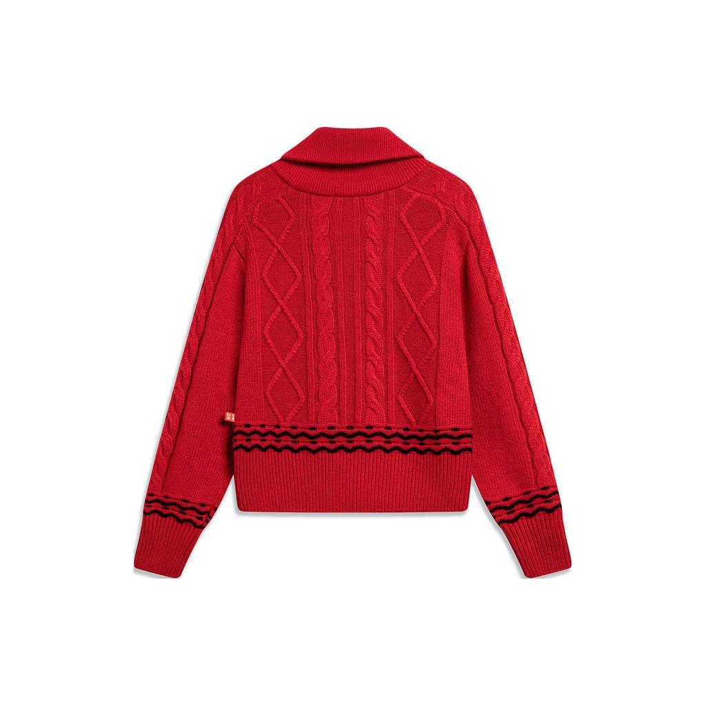 Li Ning Sports Trend Serie Tägliche Fortschritt Gestreiftes Strickoberteil mit Reißverschlusskragen Langarm Damenoberteile Samba-Rot AMBU014-2