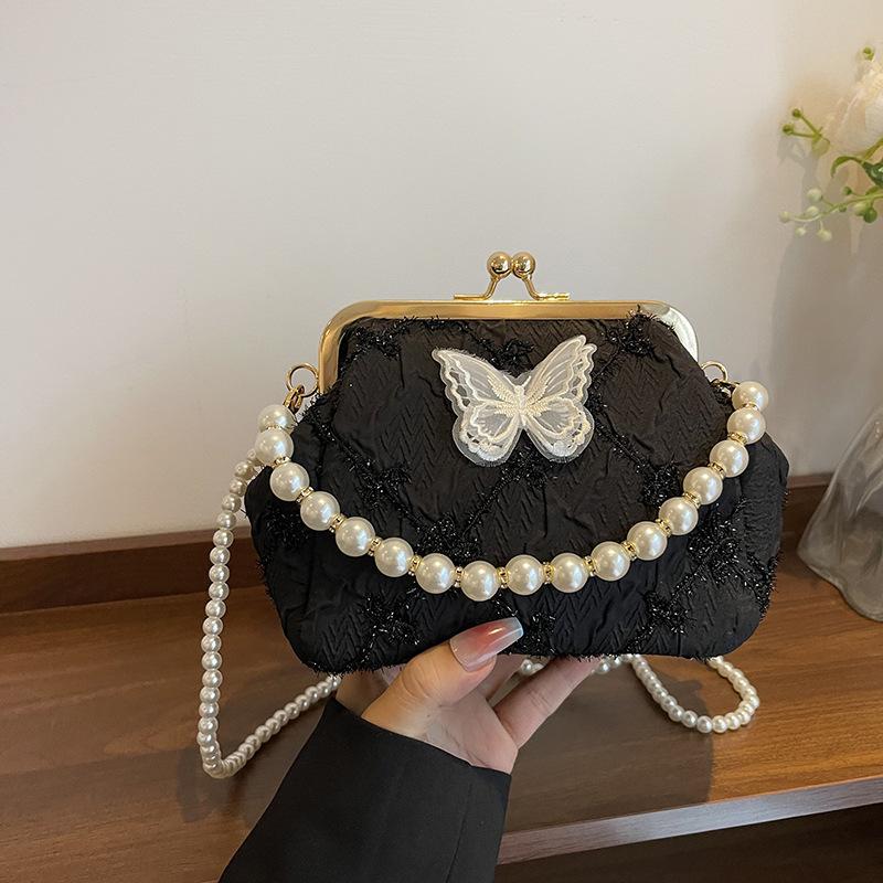 

Жемчужная сумочка летняя мода клип женская сумка бабочка нишевый дизайн универсальная на одно плечо мессенджер золотая сумка чёрный