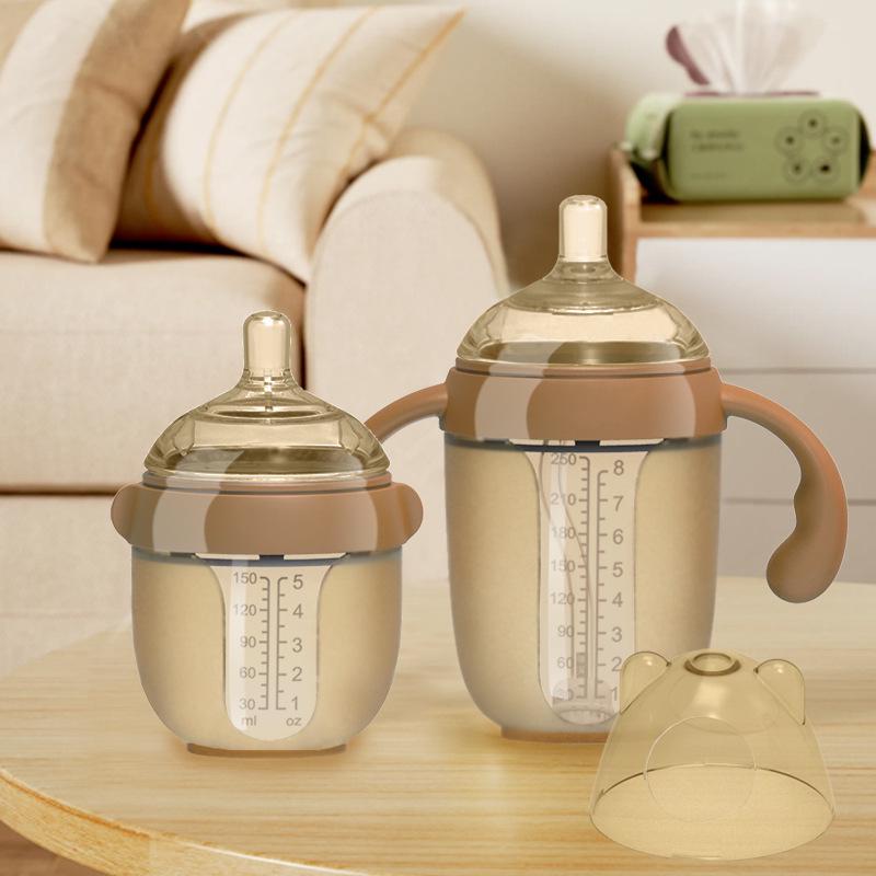 Silicone Wide Mouth Baby Bottle with Anti-Colic Nipple & Rice Cereal Spoon