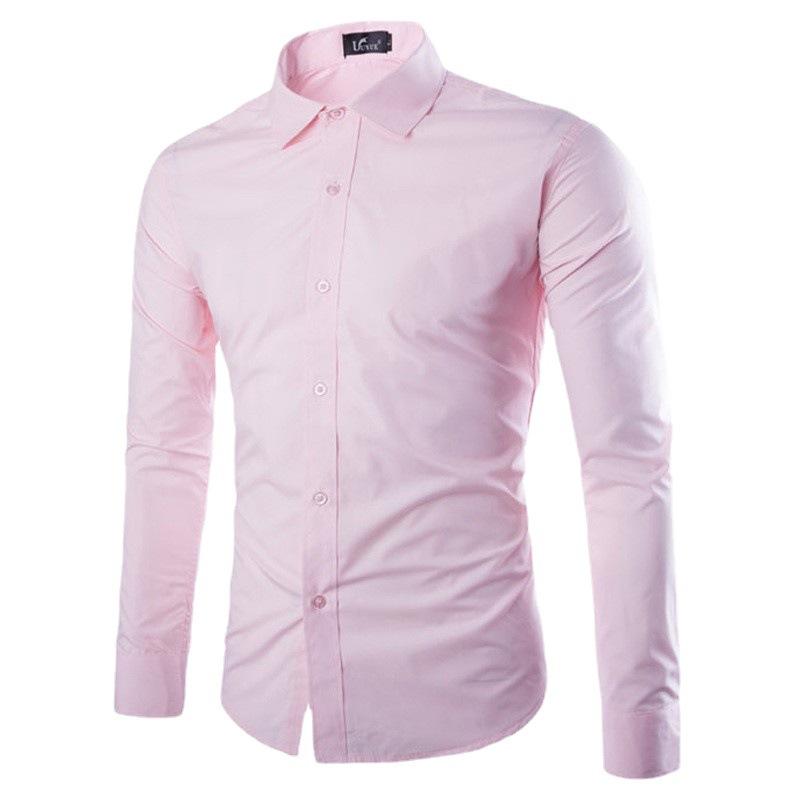 New Men's Fashion Shirt Slim Shirt Hundreds of Solid-coloured Business Casual Long-sleeved Shirt Male