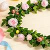 70.8" Artificial Rose Vine Fake Pink Rose Flower Garland with Green Leaves And Easter Eggs Faux Floral Garland for Fireplace