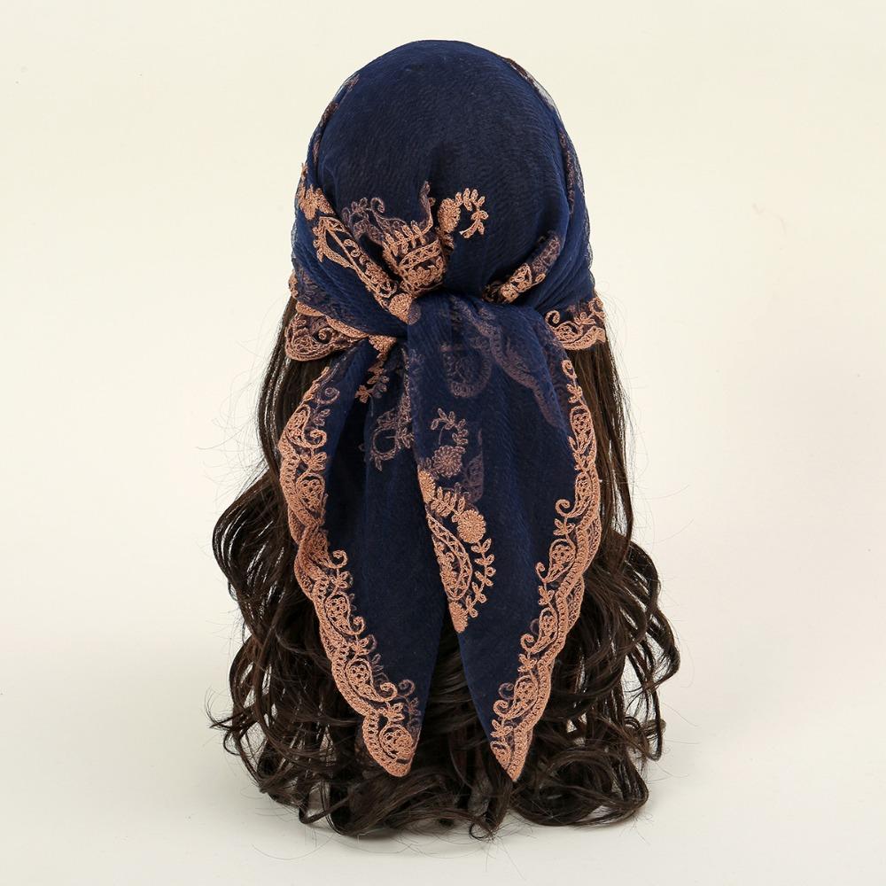 Hollow Out Foulard Bandana Floral Embroidery Lace Handkerchiefs Elegant Hair Scarf Headband  Women