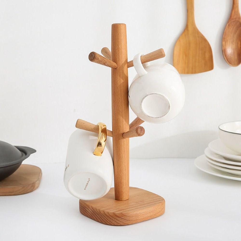 Wooden Mug Hanging Display Rack Tree Shape Tea Cups Drainer Household Cup Storage Holder  Cafe Use
