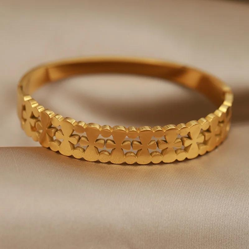 FYSARA New Trend Cross Flower Style Stainless Steel Bracelet for Women Birthday Lucky Present Friendship Titanium Steel Zircon
