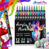 12Pcs Acrylic Paint Pen 24 Color Double Ended Brush Tip Acrylic Marker for Painting on Paper Stone Wood Glass Fabric