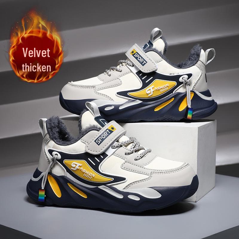Waterproof Leather Boys' Sneakers: Lightweight, Breathable, Soft Sole Casual Running Shoes for Medium and Large Primary School Children.