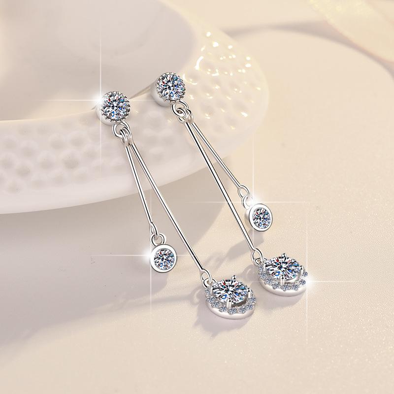 S925 Sterling Silver Tassel Earrings: High-End Moissanite Ear Ornaments and Studs for Women