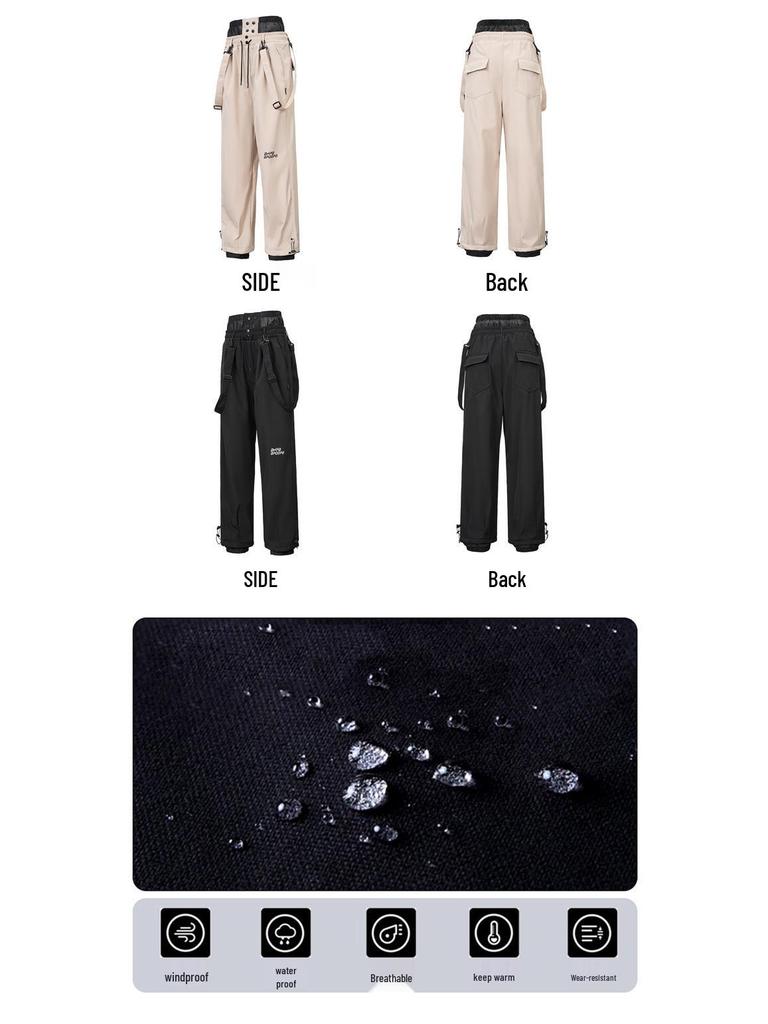 Wodoodporne Wiatroszczelne Spodnie Narciarskie z Odpinanymi Szelkami - Unisex Jednokolorowy Sprzęt Śnieżny do Narciarstwa na Świeżym Powietrzu