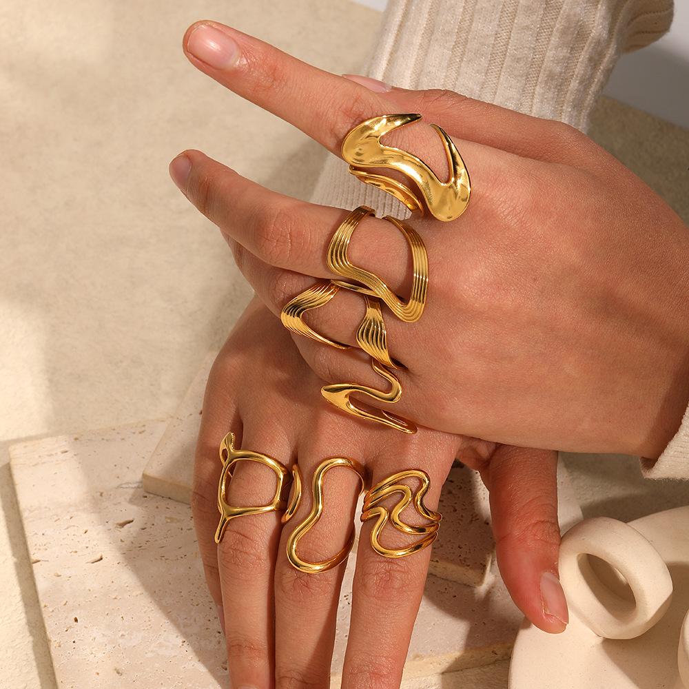 2025 New 18K Gold Plated Stainless Steel Metal Rings for Women Irregular Trendy Designer Aesthetic Jewelry Waterproof Men's Ring