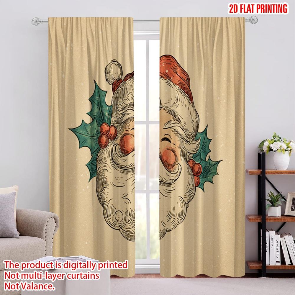 

2pcs,2D plane printing Print Curtains Vibrant Santa Claus Head Polyester Woven (without rod) All Seasons Ldeal for Various Room 52.50 × 116.00 cm 2 pcs