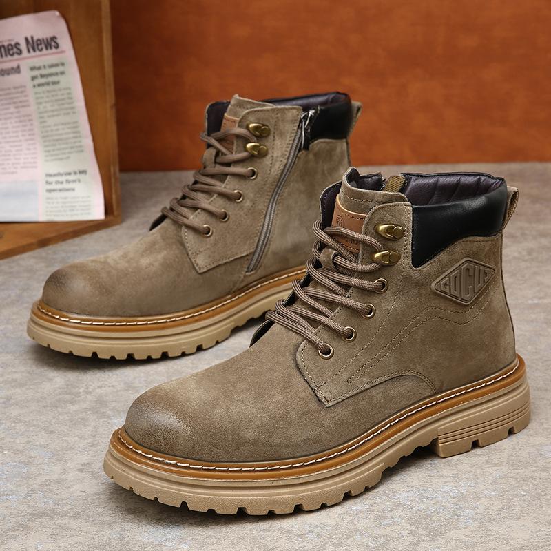 New Men Cow Leather Boots Street Cool High Top Leather Casual Shoes Outdoor Short Snow Boots 44 коричневый 5630₽