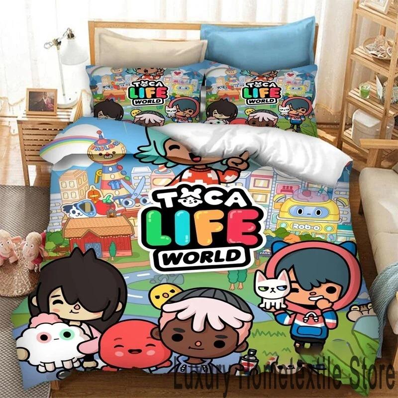 Jogo de impressão 3D Toca Life World Cartoons Conjunto de cama Duplo Twin King Capa de edredom Edredom Fronha Meninos Meninas Adultos Quarto