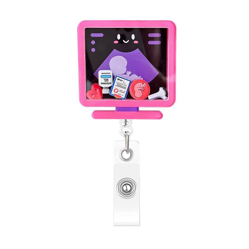 1Pcs Cartoon Medical Retractable Badge Reel 360 Rotating Acrylic Shaker ID Holder for Nurses Daily Work Use
