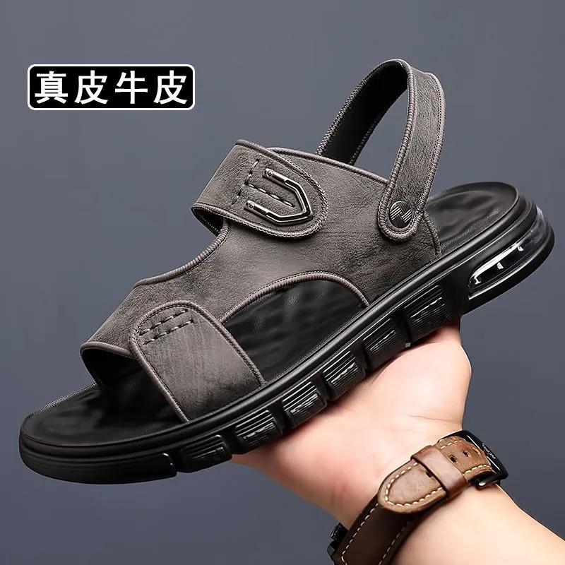 FashionNew Men Genuine Leather Shoes Men's Sandals Durable Handmade Stitching Close Toe Non Slip Shoes For Indoor Outdoor Beach