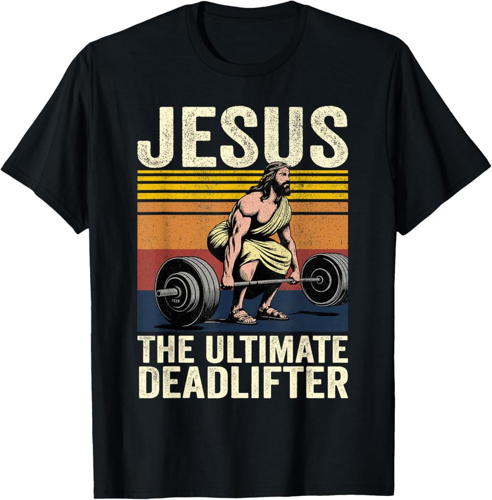 Vintage Jesus The Ultimate Deadlifter Funny Christian Gym Funny Shirt Short Sleeve Graphic T Shirts Customizable Camisas