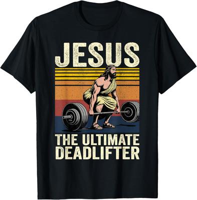 Vintage Jesus Der ultimative Kreuzheber Lustiges Christliches Fitnessstudio Lustiges Shirt Kurzarm Grafik T-Shirts Anpassbar Camisas