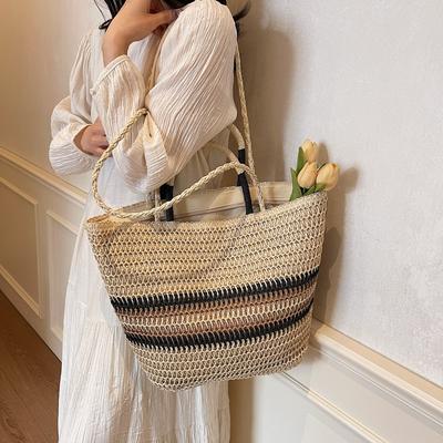Straw Bags Women's Seaside Women's Bags, Woven Bags, Portable Vegetable Baskets Women's Large-capacity Vacation Travel Shoulder Bags