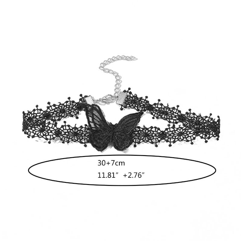 3 Pcs Black Lace Butterfly Choker Necklace Punk Clavicle Chain Necklace Adjustable Collar Chain Statement Jewelry