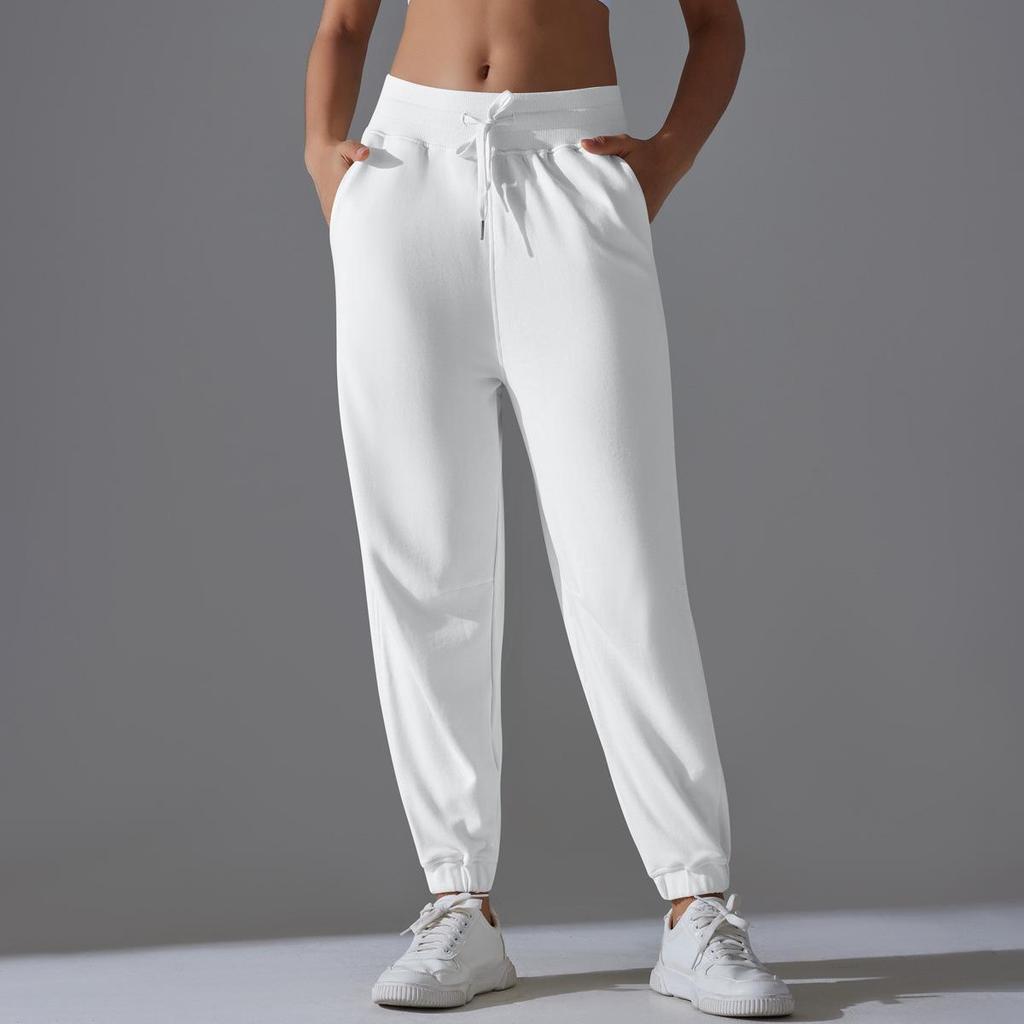 Women's High Elasticity Drawstring Yoga & Running Sweatpants – Breathable, Loose-Fit Cropped Sports Pants