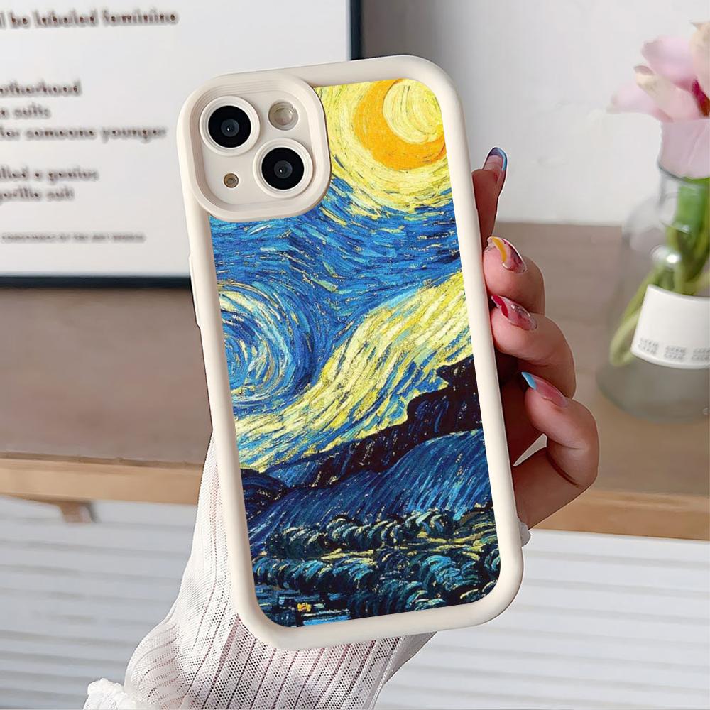 Abstract Oil Painting Phone Case for iPhone 17 16 15 14 13 12 11 Air Pro Max Plus White Soft TPU Shockproof Cover