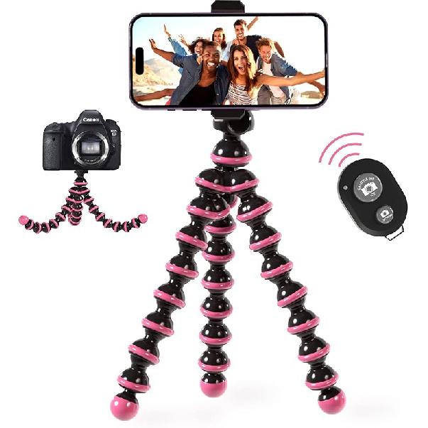 TALK WORKS Flexible Tripod for iPhone, Android, Camera - Bendable Legs, Adjustable Stand Holder with Mini Wireless Remote for Selfies, Vlogging, Tripod