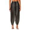 Womens Semi Sheer Chiffon Pants Sequined Dot Design Elastic Waist Belly Dance Performance Trousers